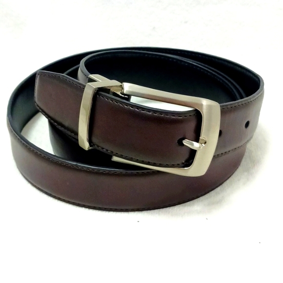 Mens Belt 49" Double Sided ReversibleBlack Brown Brushed Silver Faux Leather - Picture 2 of 11